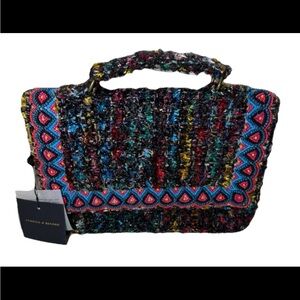 America & Beyond Multicolor Beaded Tweed Top Handle Crossbody Bag NWT
